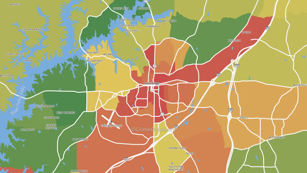 Troup County, GA Map of Burglary Rates