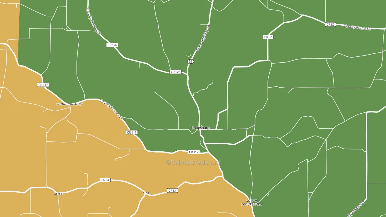 Troupsburg, NY Map of Burglary Rates