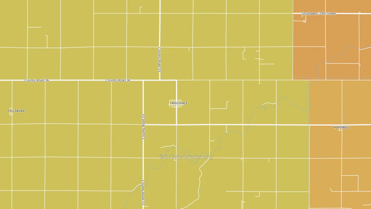 Trousdale, KS Map of Burglary Rates