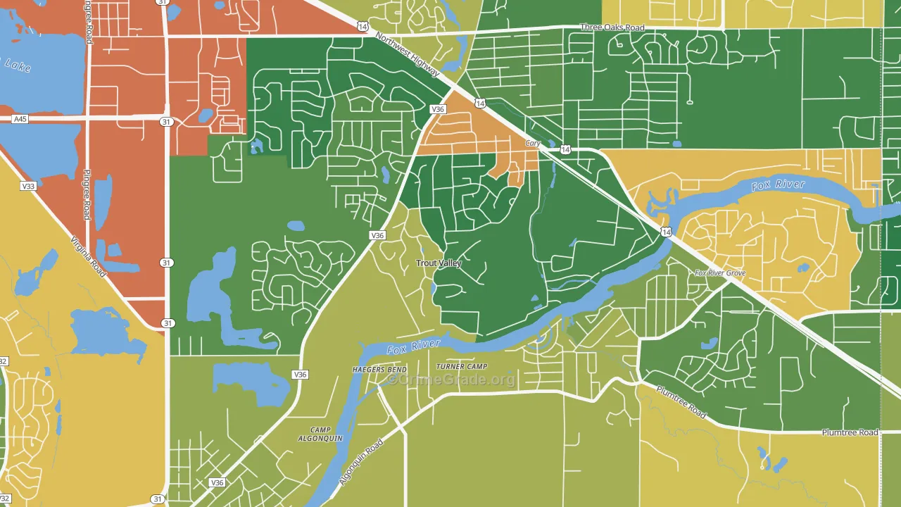 Trout Valley, IL Map of Burglary Rates