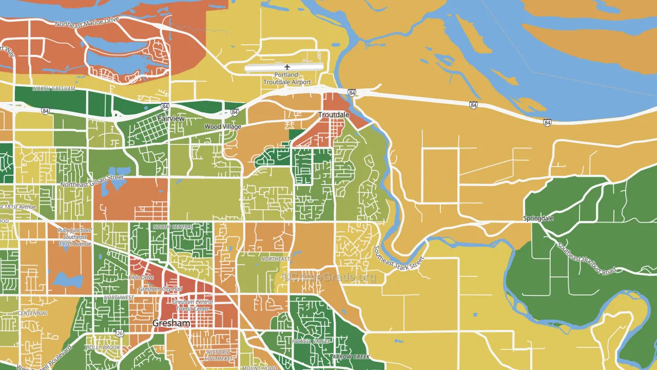 Troutdale, OR Map of Burglary Rates