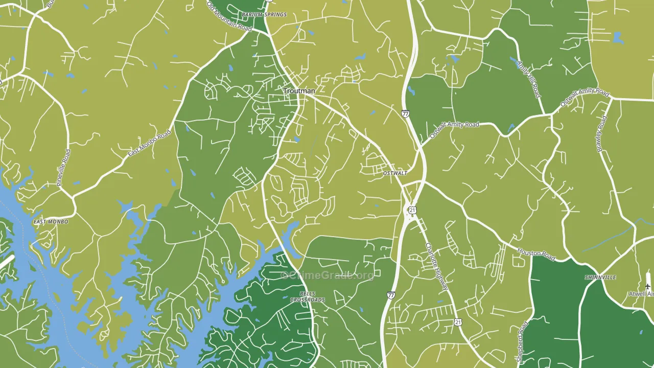 Troutman, NC Map of Burglary Rates