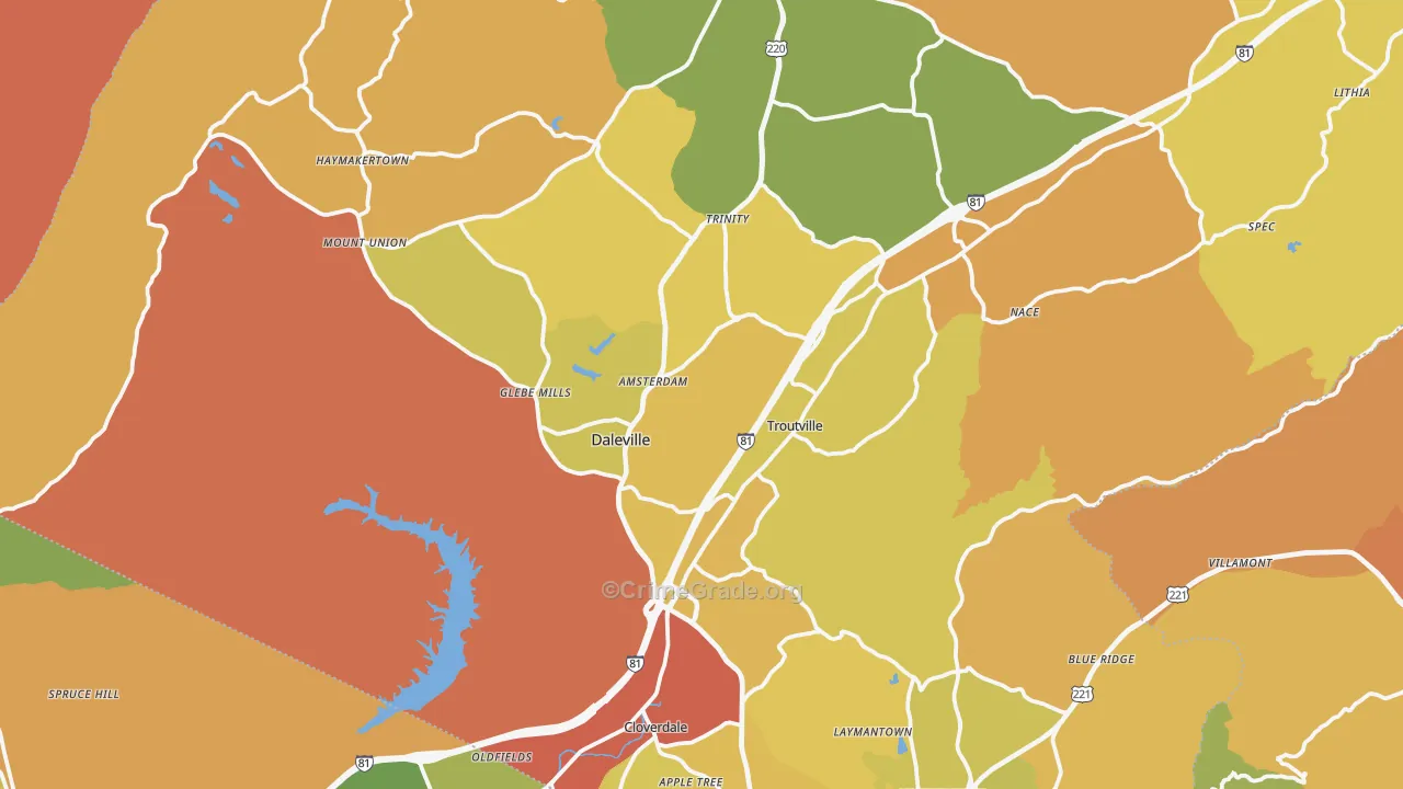 Troutville, VA Map of Burglary Rates
