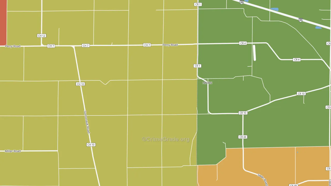Troxel, IL Map of Burglary Rates