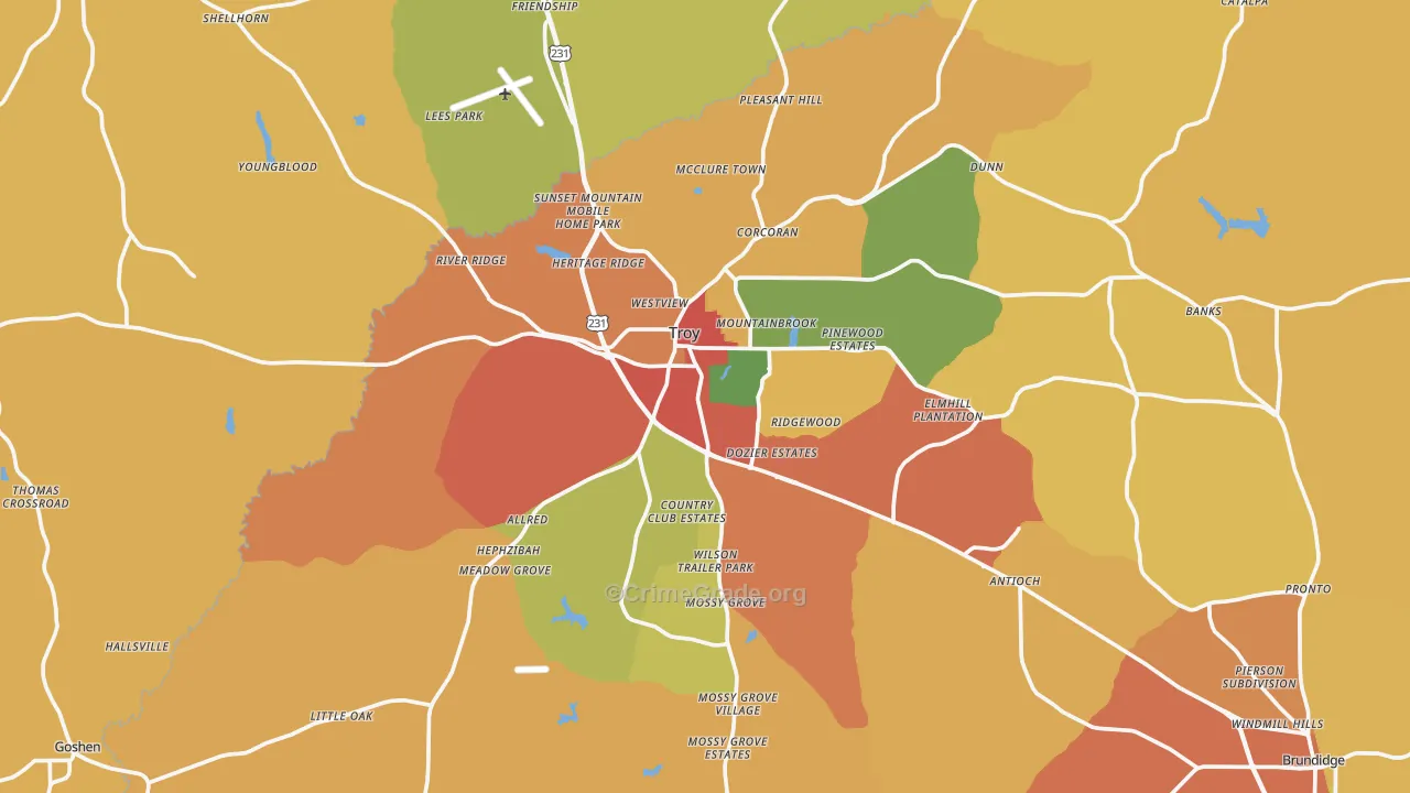 Troy, AL Map of Burglary Rates