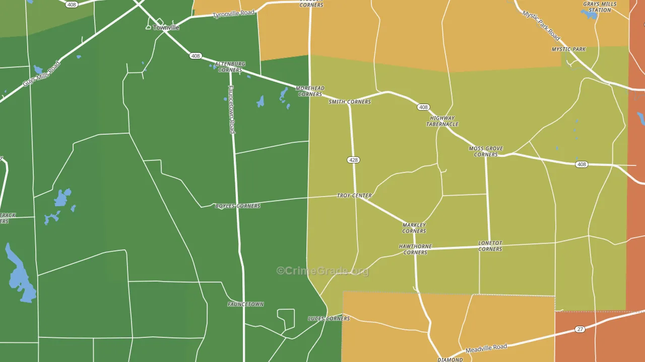 Troy Center, PA Map of Burglary Rates