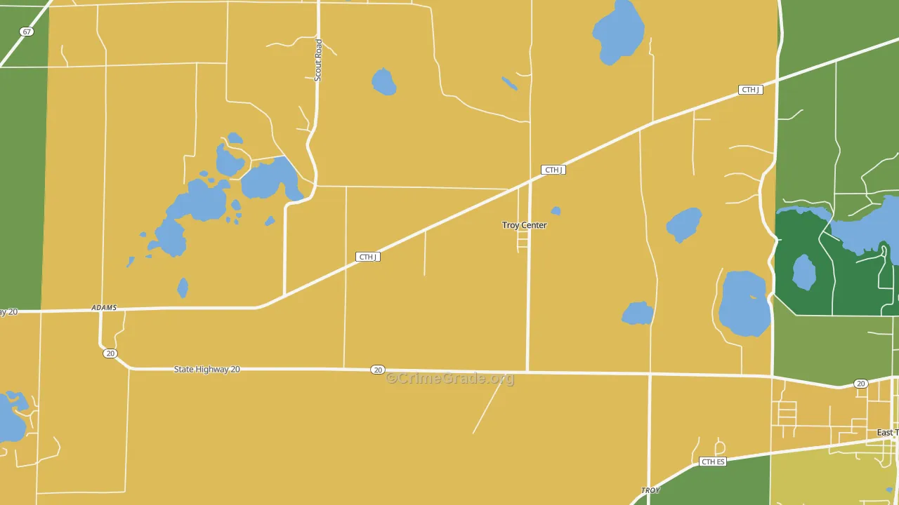 Troy Center, WI Map of Burglary Rates
