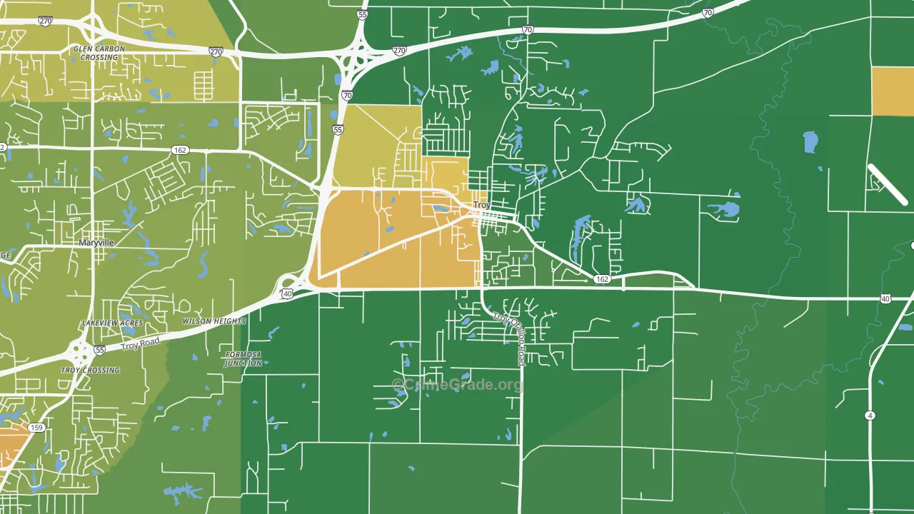Troy, IL Map of Burglary Rates