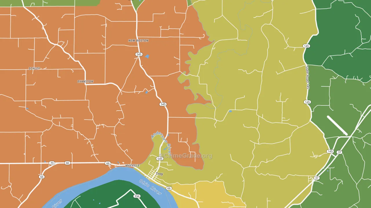 Troy, IN Map of Burglary Rates