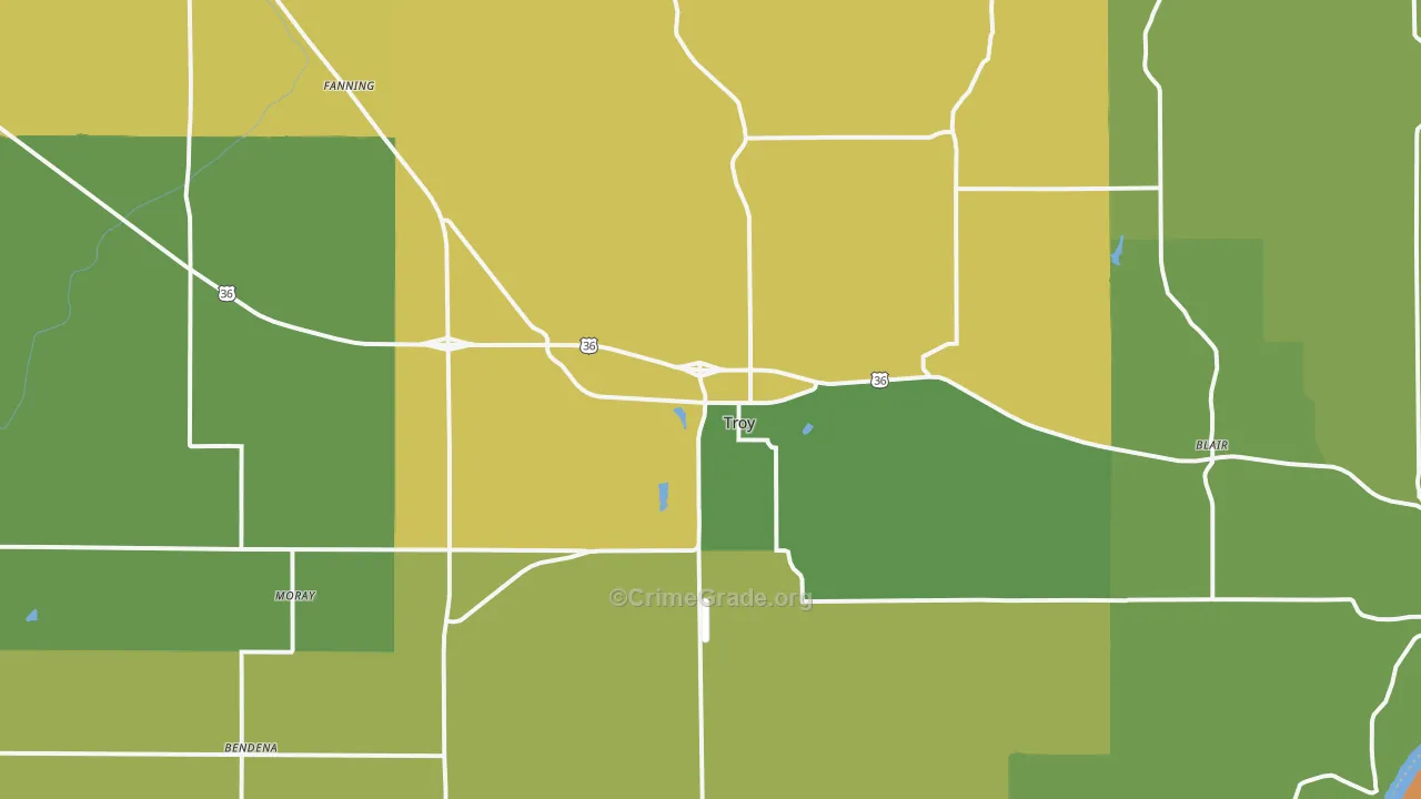 Troy, KS Map of Burglary Rates
