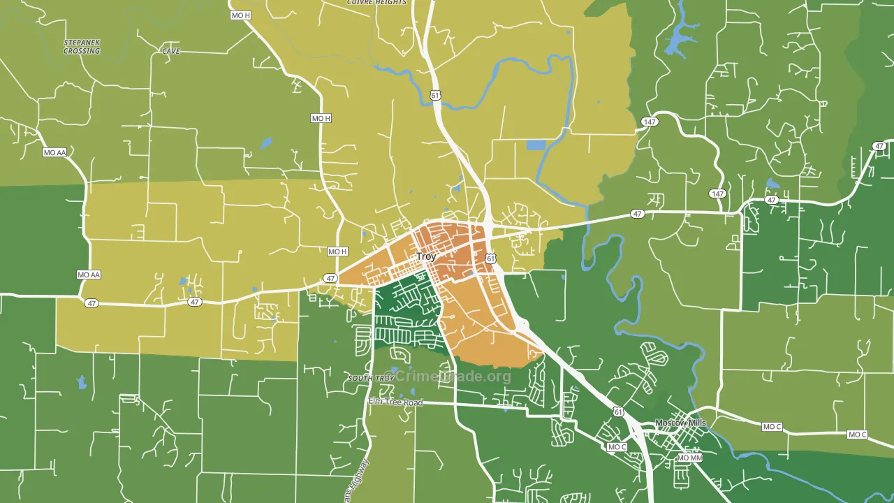 Troy, MO Map of Burglary Rates
