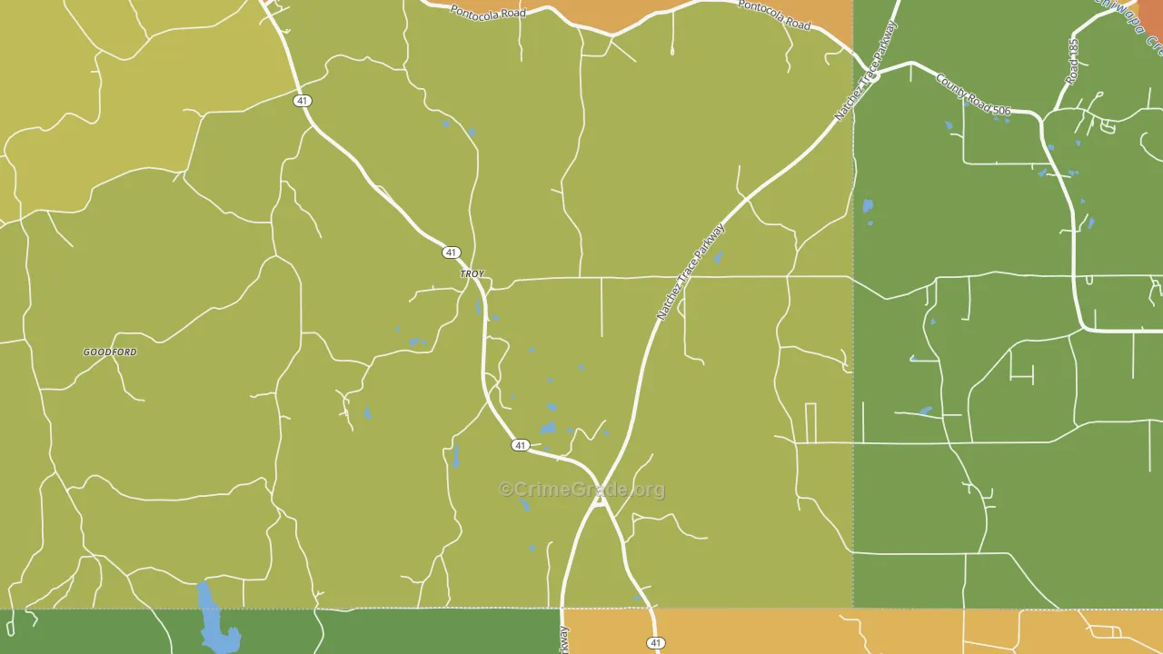 Troy, MS Map of Burglary Rates