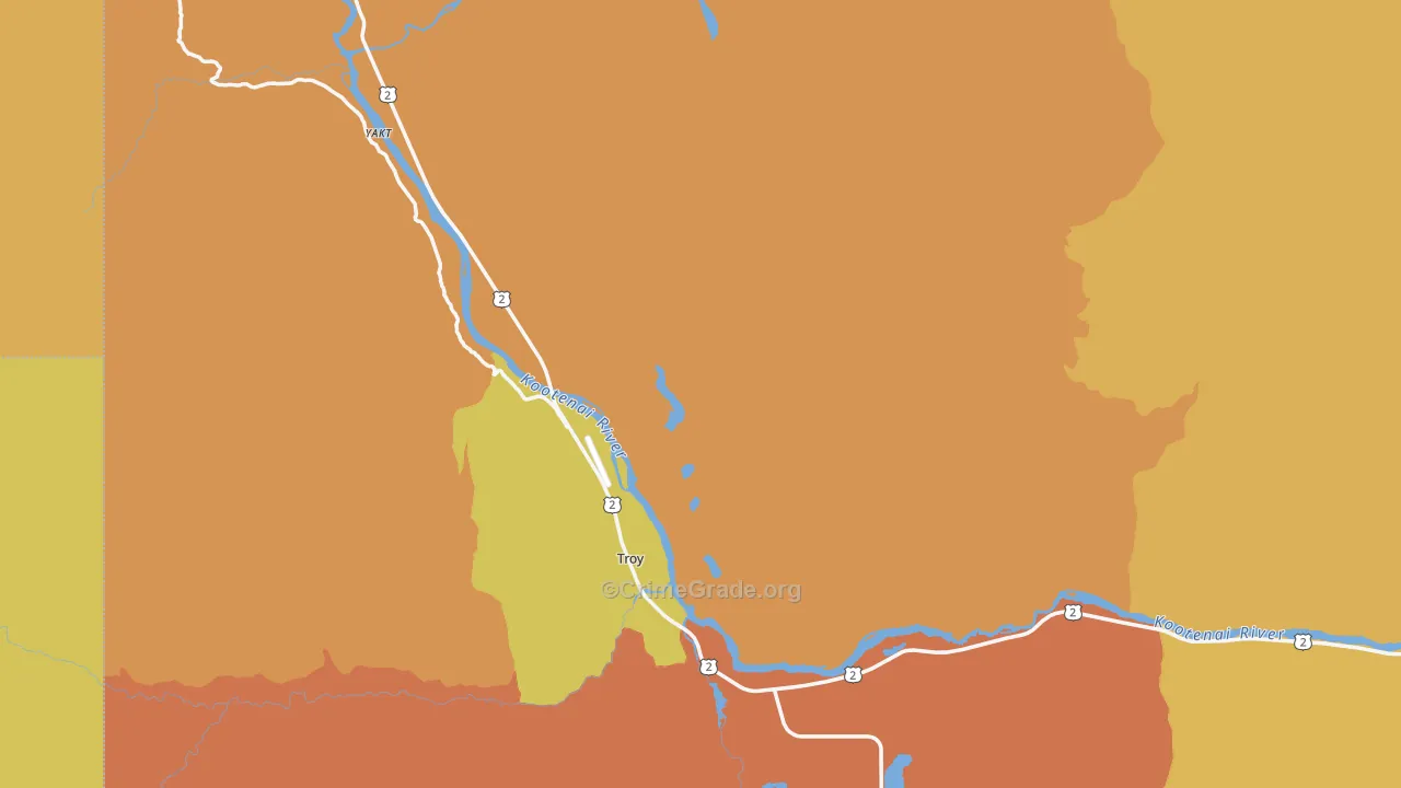 Troy, MT Map of Burglary Rates