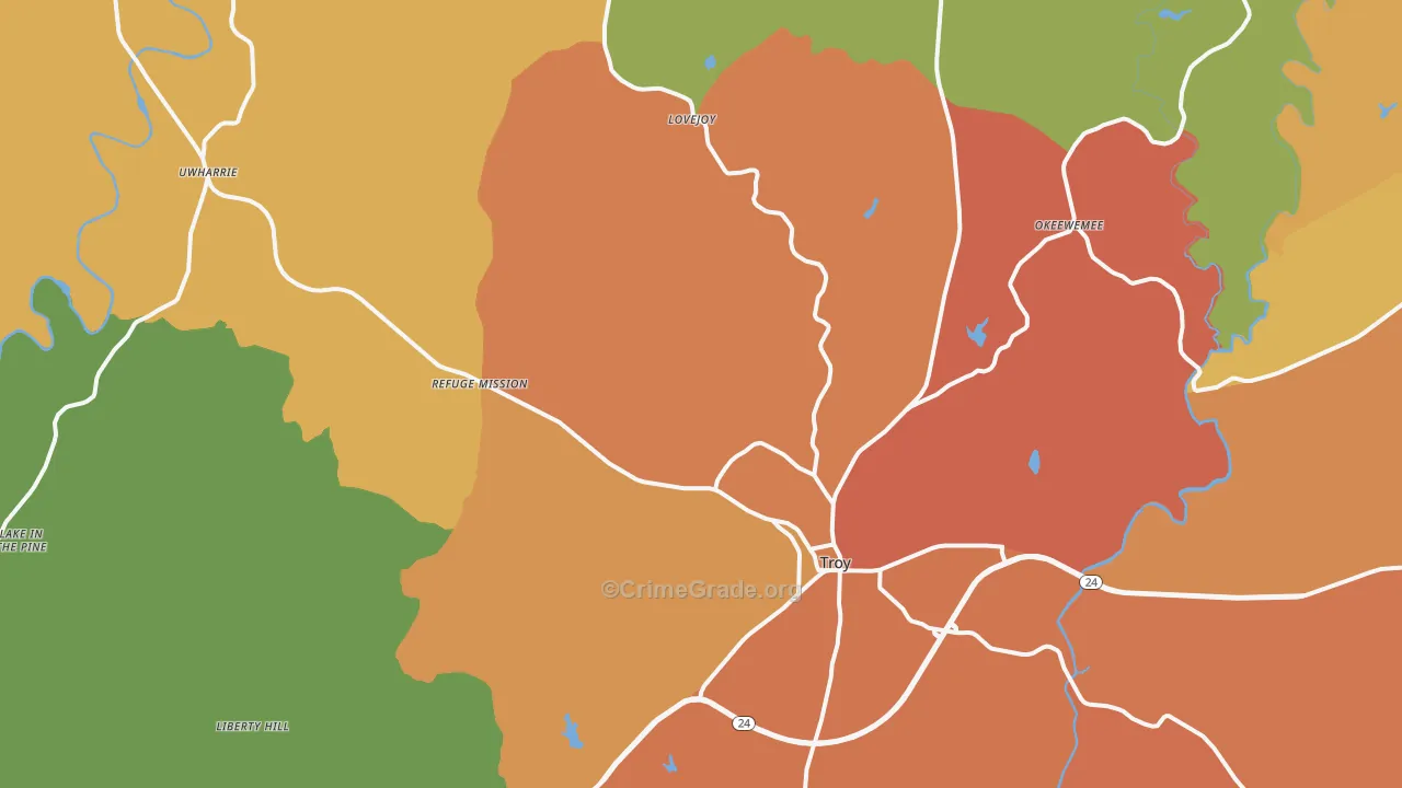 Troy, NC Map of Burglary Rates