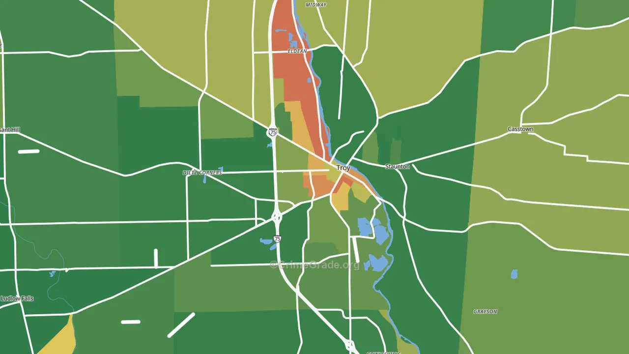 Troy, OH Map of Burglary Rates