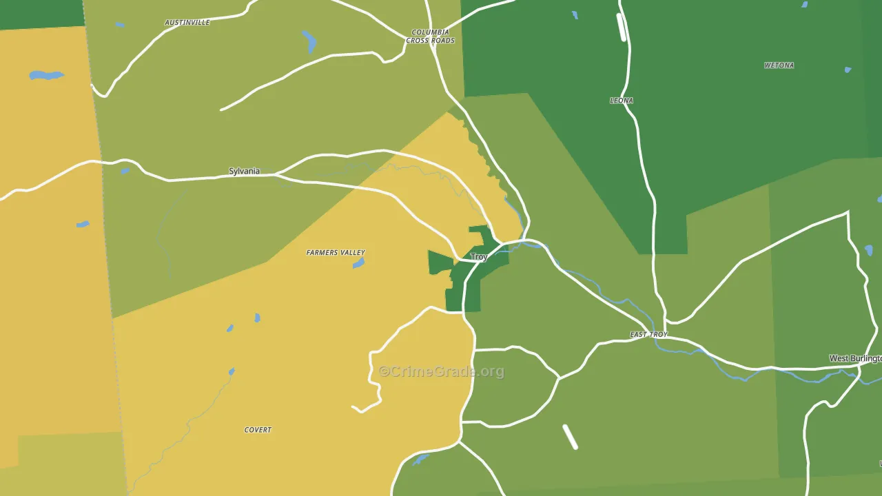 Troy, PA Map of Burglary Rates