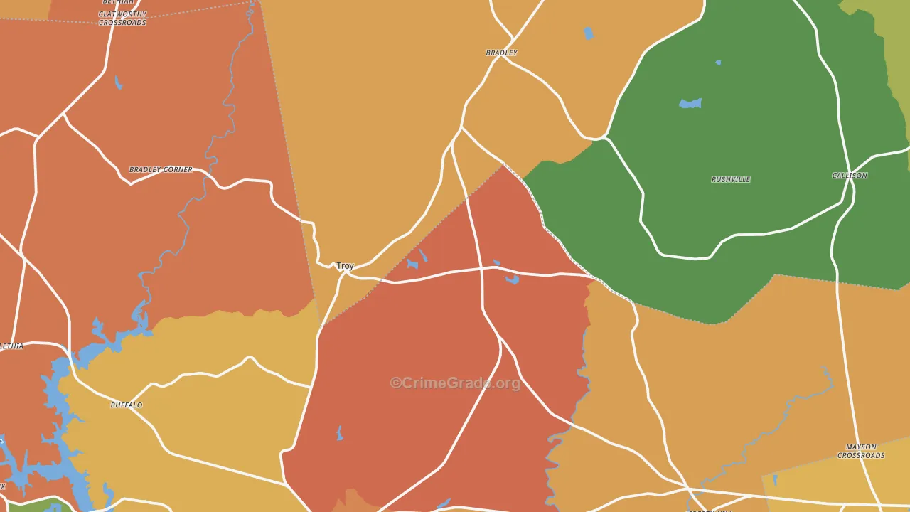 Troy, SC Map of Burglary Rates