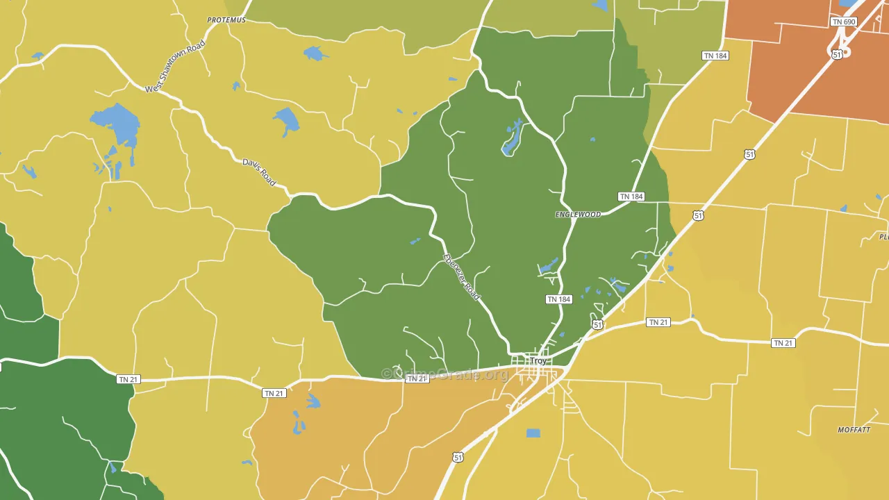 Troy, TN Map of Burglary Rates