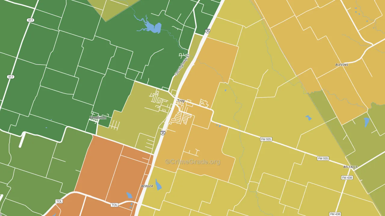 Troy, TX Map of Burglary Rates