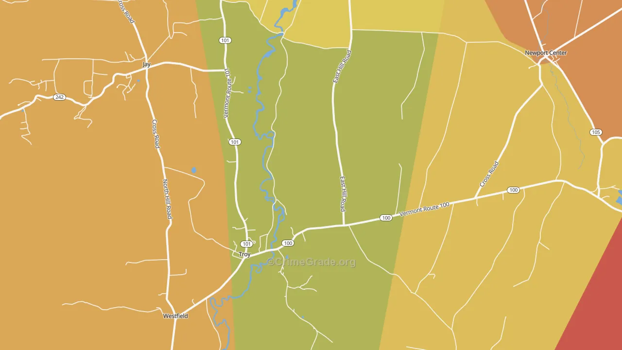 Troy, VT Map of Burglary Rates