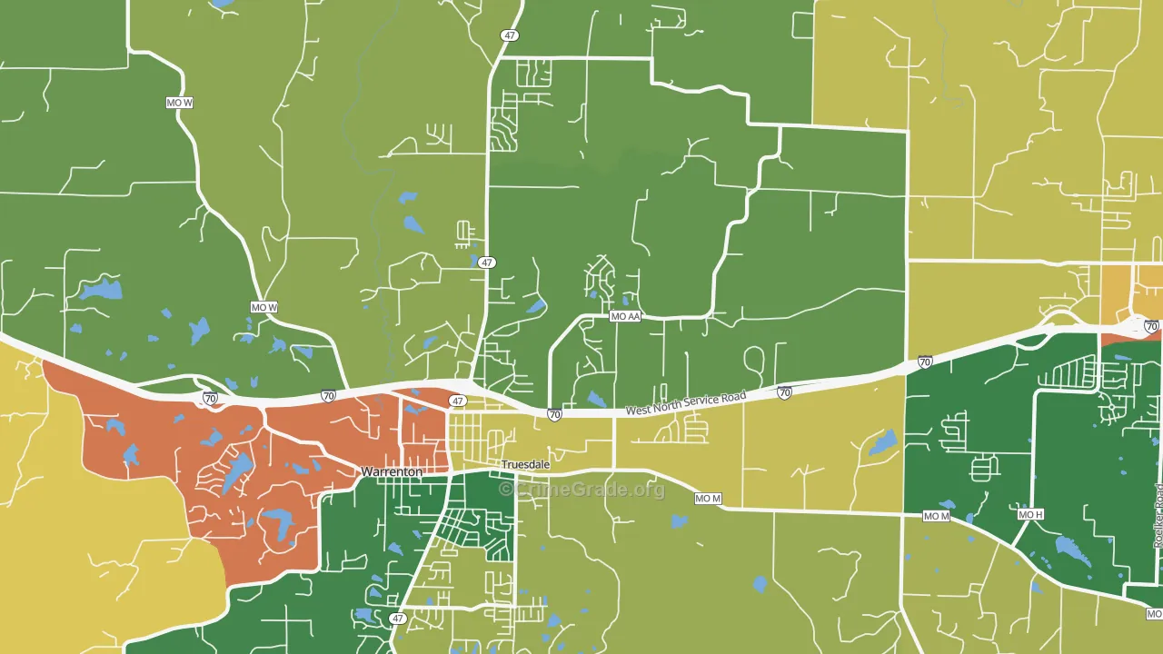Truesdale, MO Map of Burglary Rates