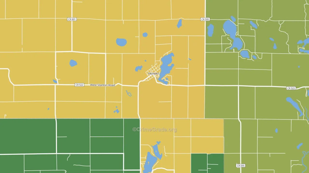Trufant, MI Map of Burglary Rates