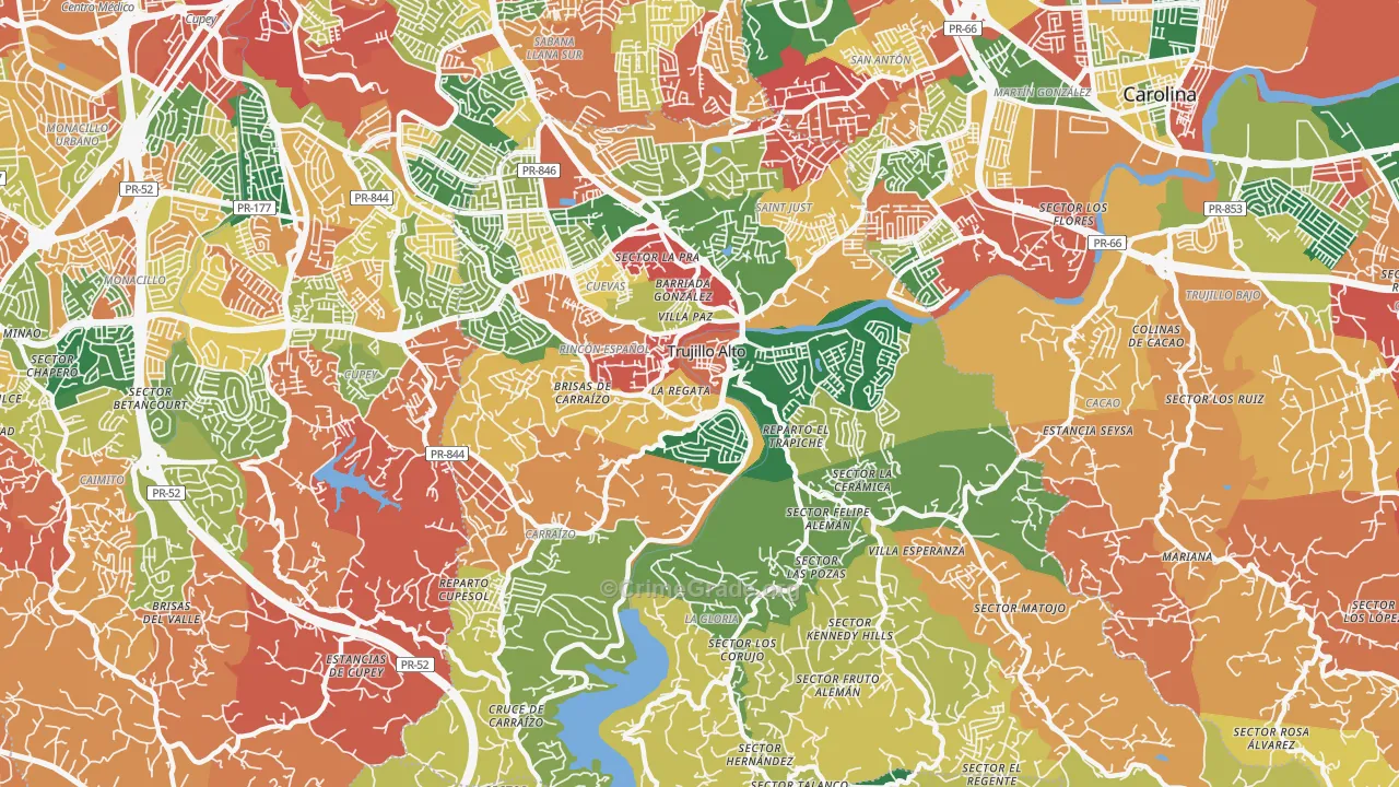 Trujillo Alto Municipio, PR Map of Burglary Rates