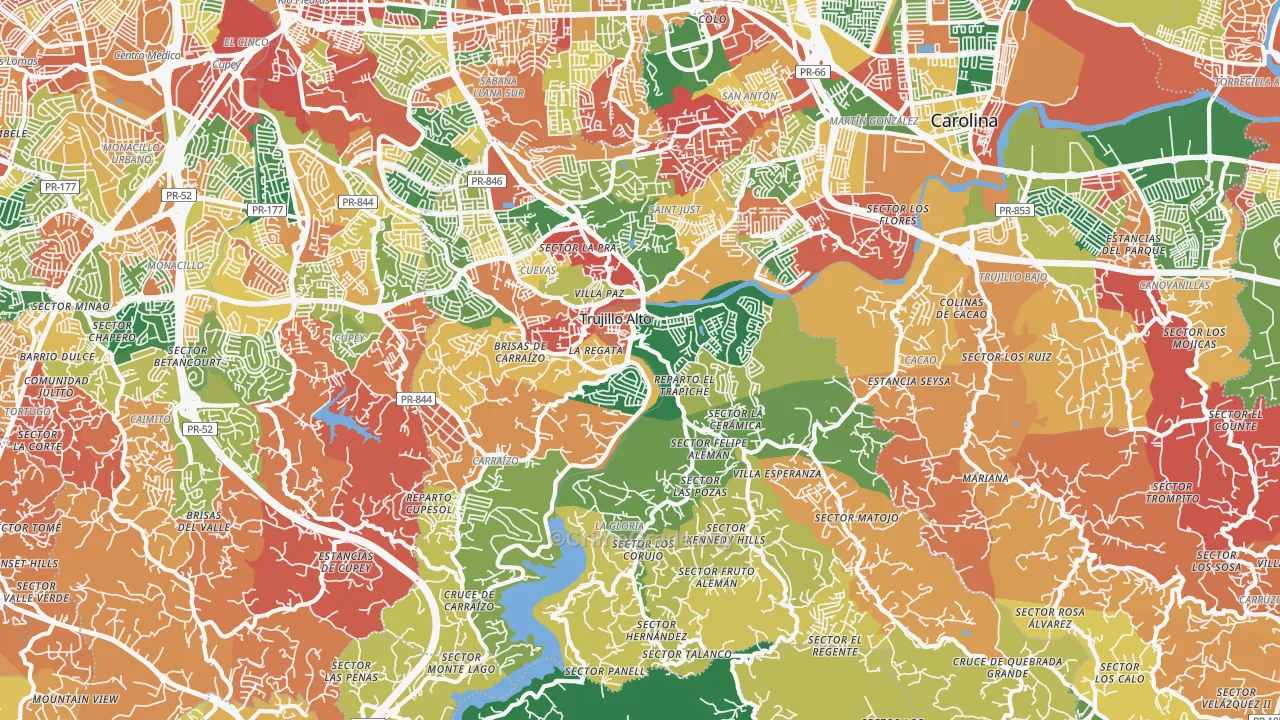Trujillo Alto, PR Map of Burglary Rates