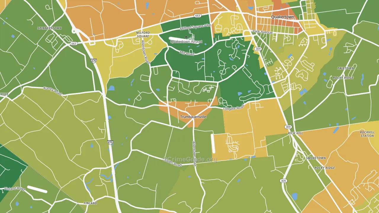 Trumbauersville, PA Map of Burglary Rates