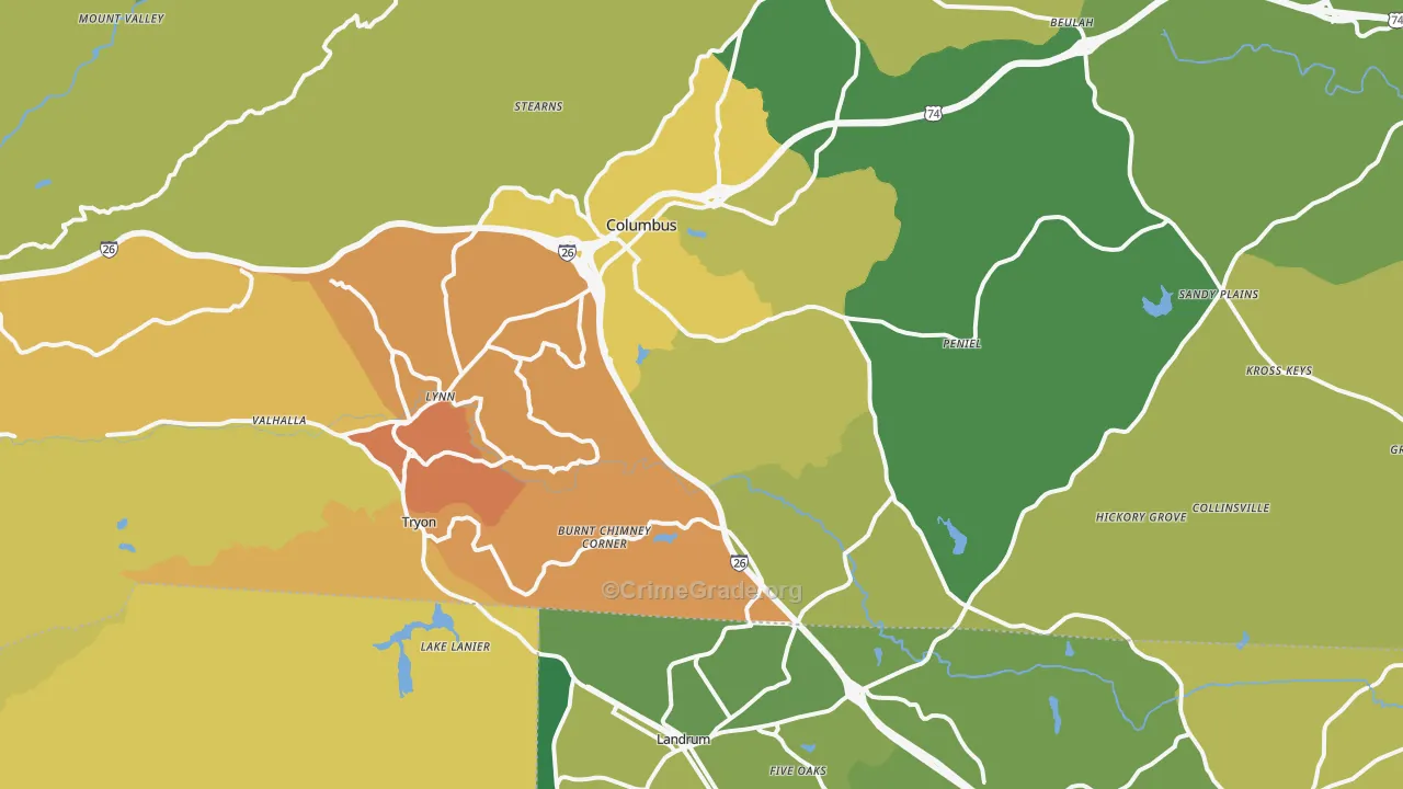 Tryon, NC Map of Burglary Rates