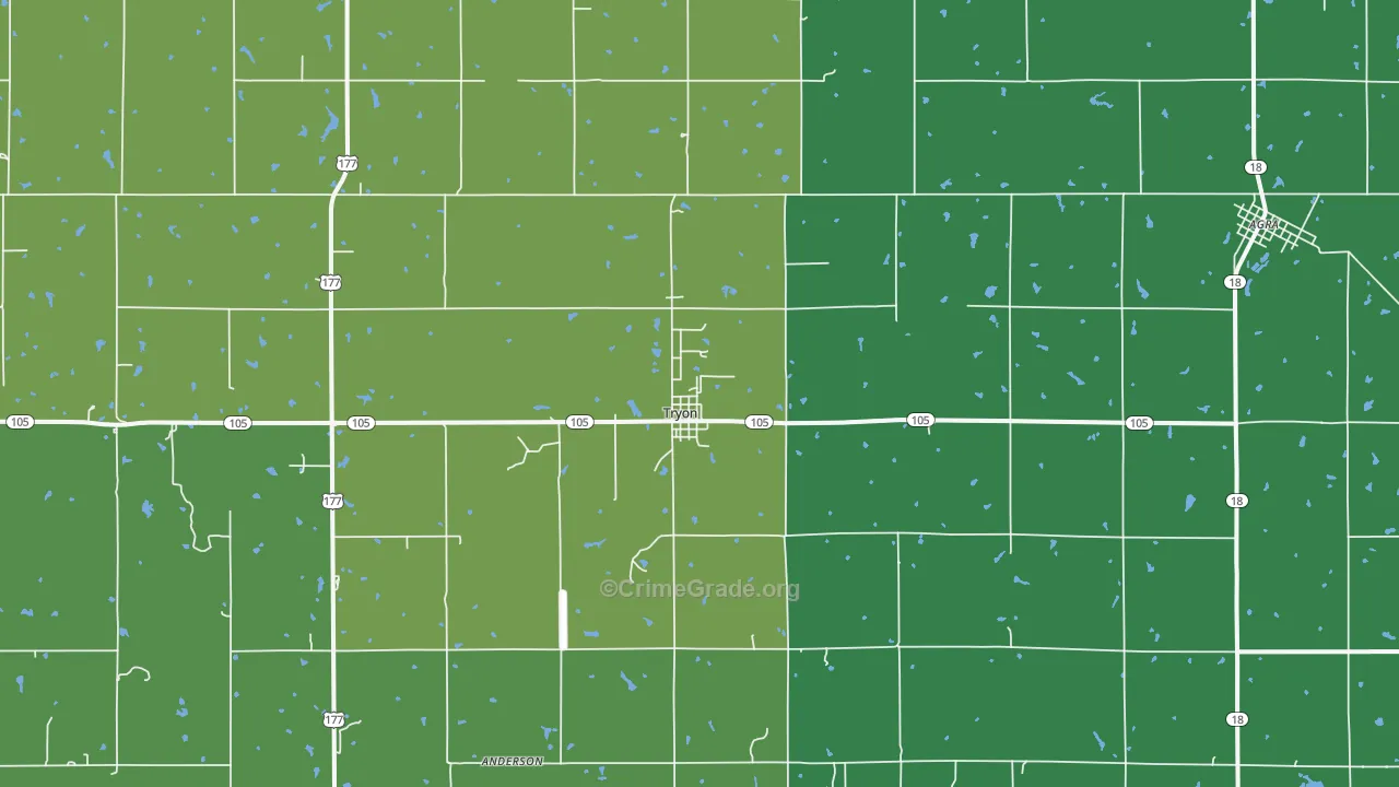Tryon, OK Map of Burglary Rates