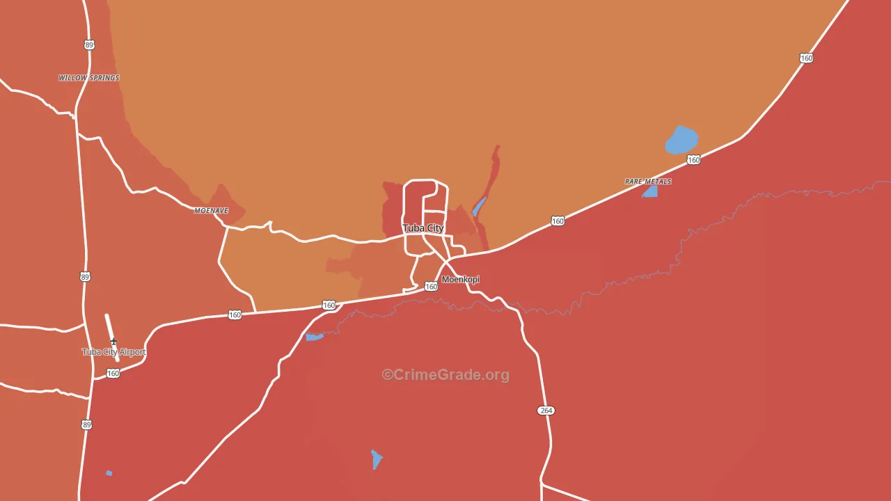 Tuba City, AZ Map of Burglary Rates