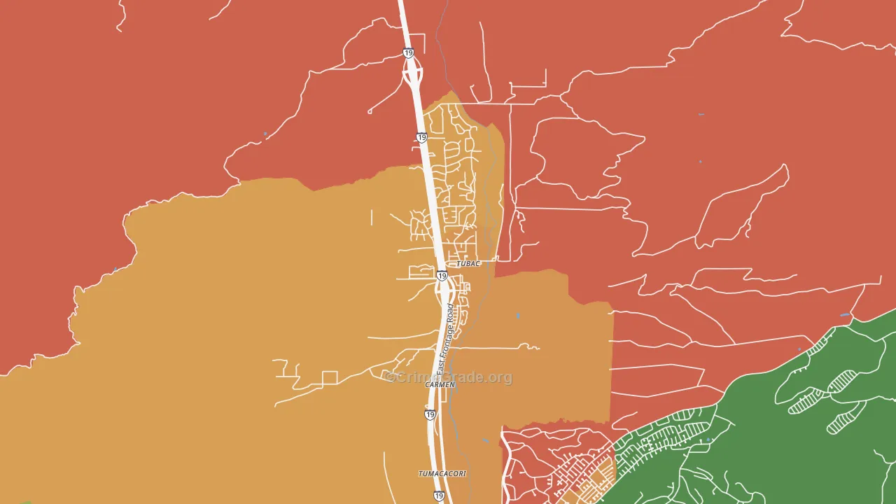 Tubac, AZ Map of Burglary Rates
