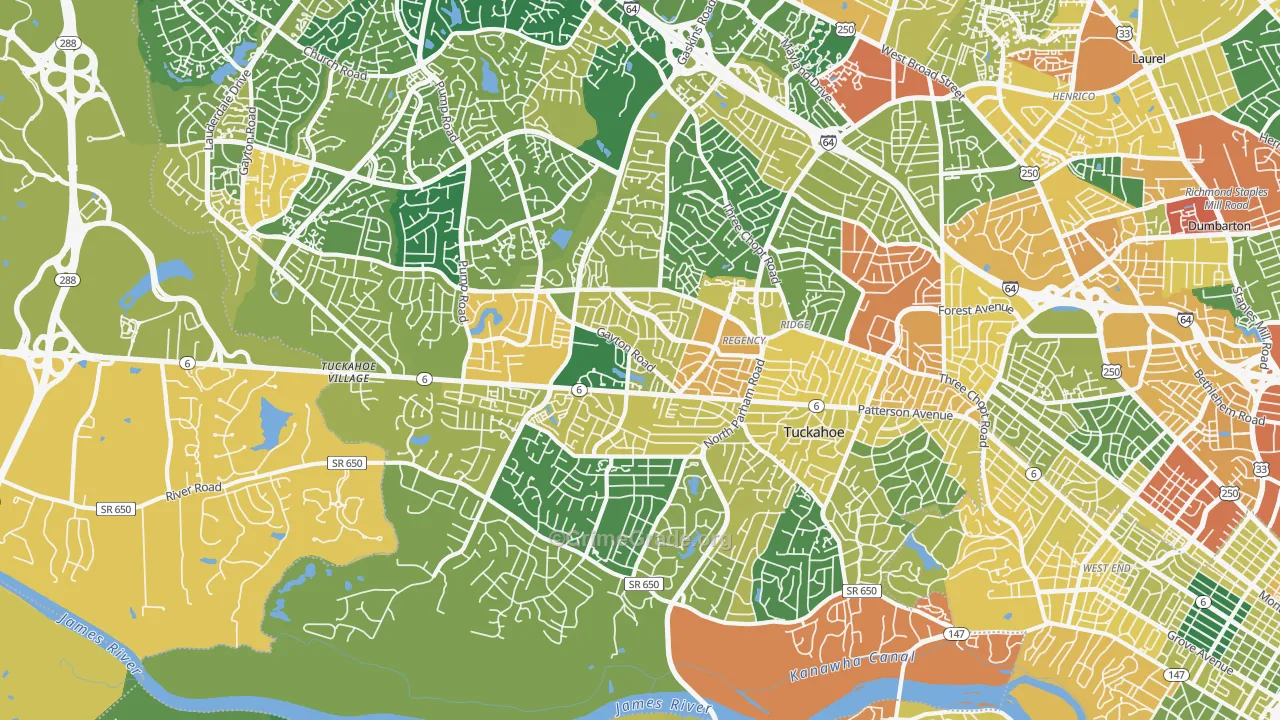 Tuckahoe, VA Map of Burglary Rates