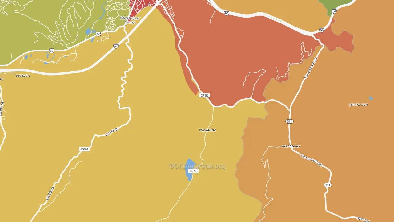 Tuckahoe, WV Map of Burglary Rates