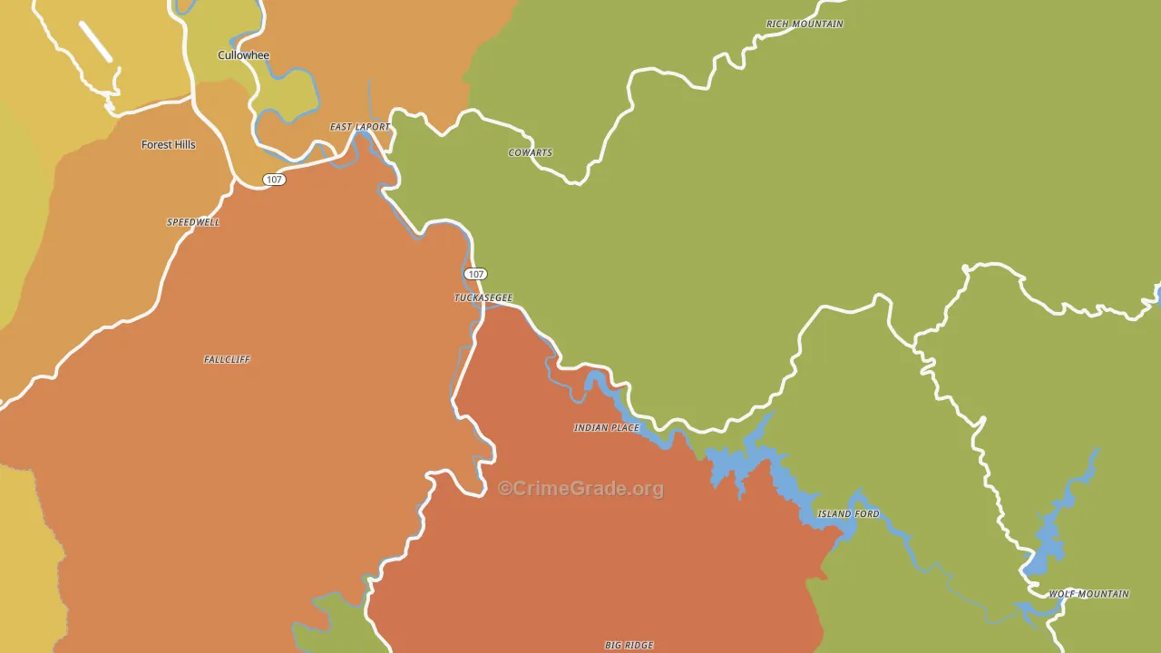 Tuckasegee, NC Map of Burglary Rates