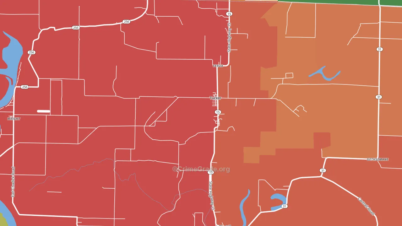 Tucker, AR Map of Burglary Rates