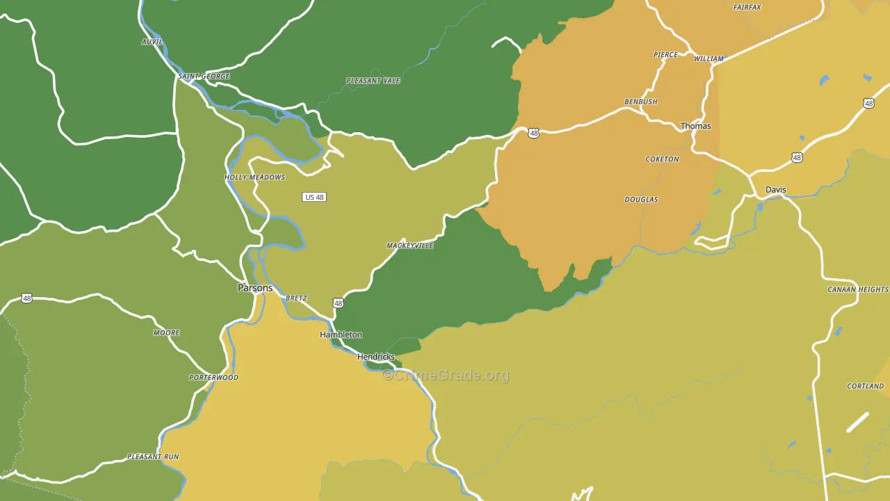 Tucker County, WV Map of Burglary Rates
