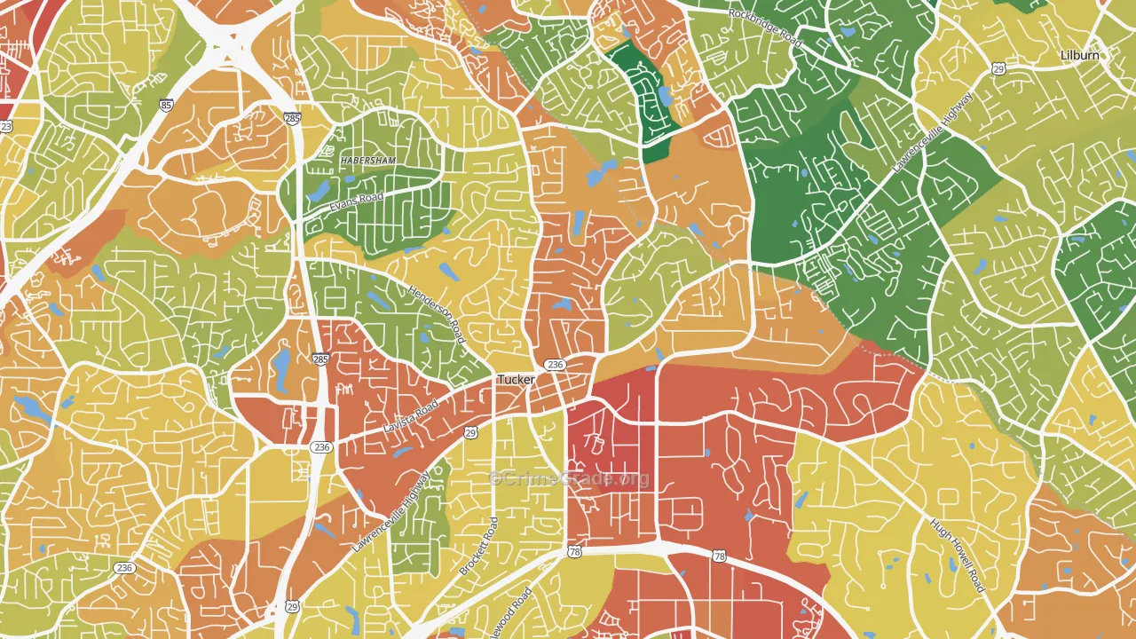 Tucker, GA Map of Burglary Rates