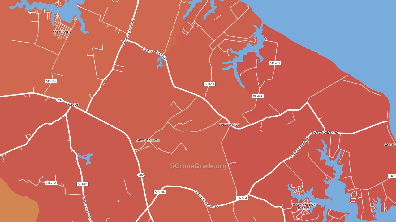Tucker Hill, VA Map of Burglary Rates