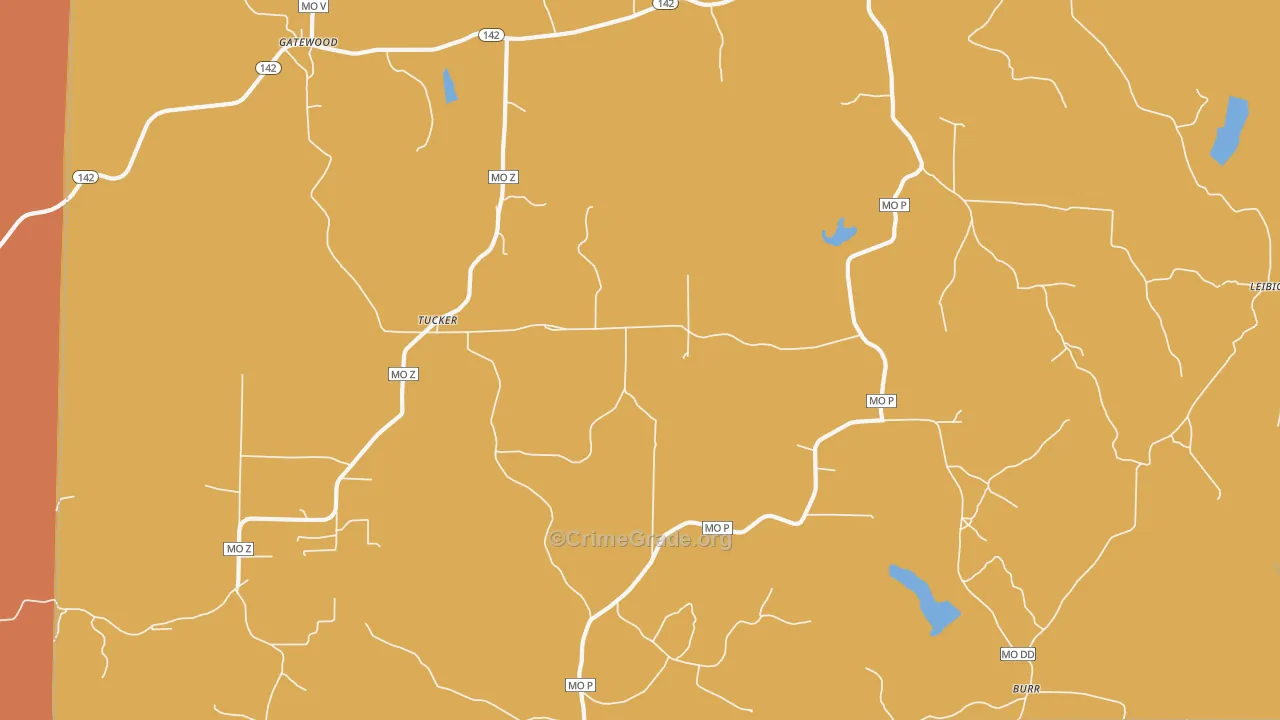 Tucker, MO Map of Burglary Rates
