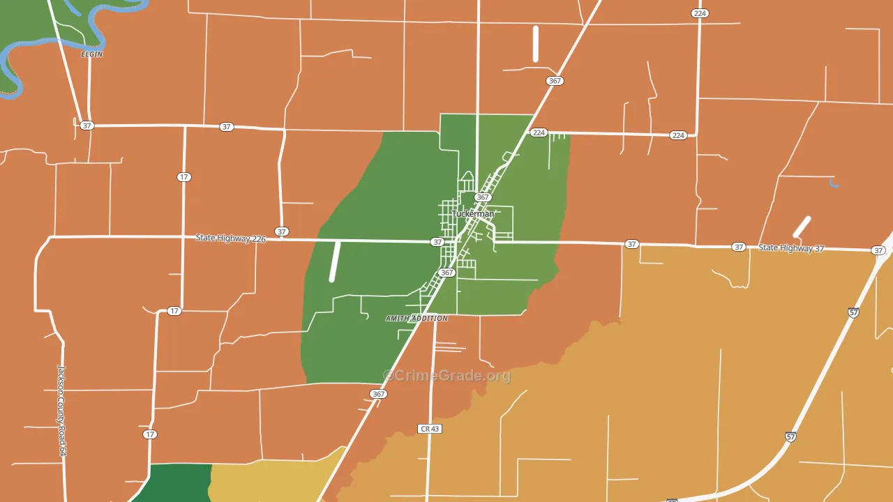 Tuckerman, AR Map of Burglary Rates