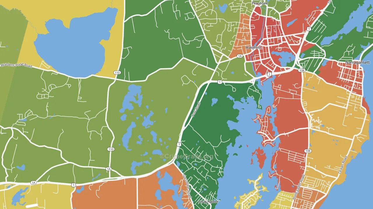 Tuckertown, RI Map of Burglary Rates