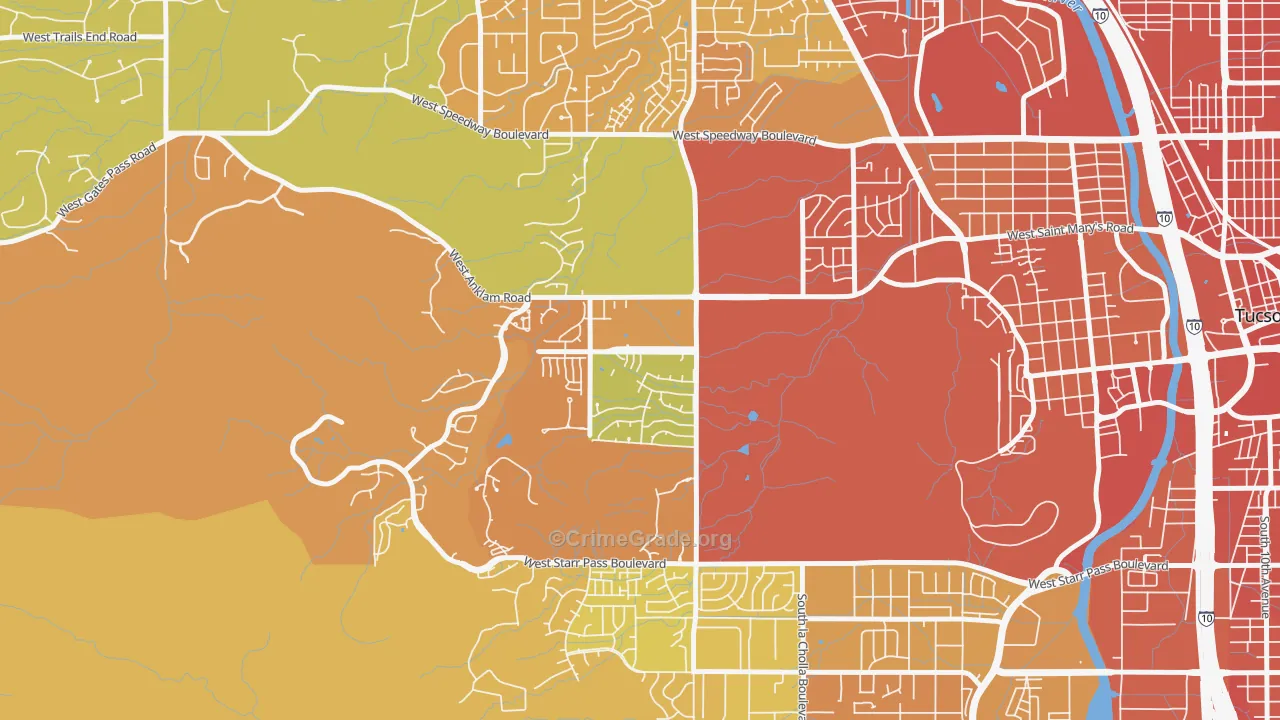 Tucson Park West, Tucson, AZ Map of Burglary Rates