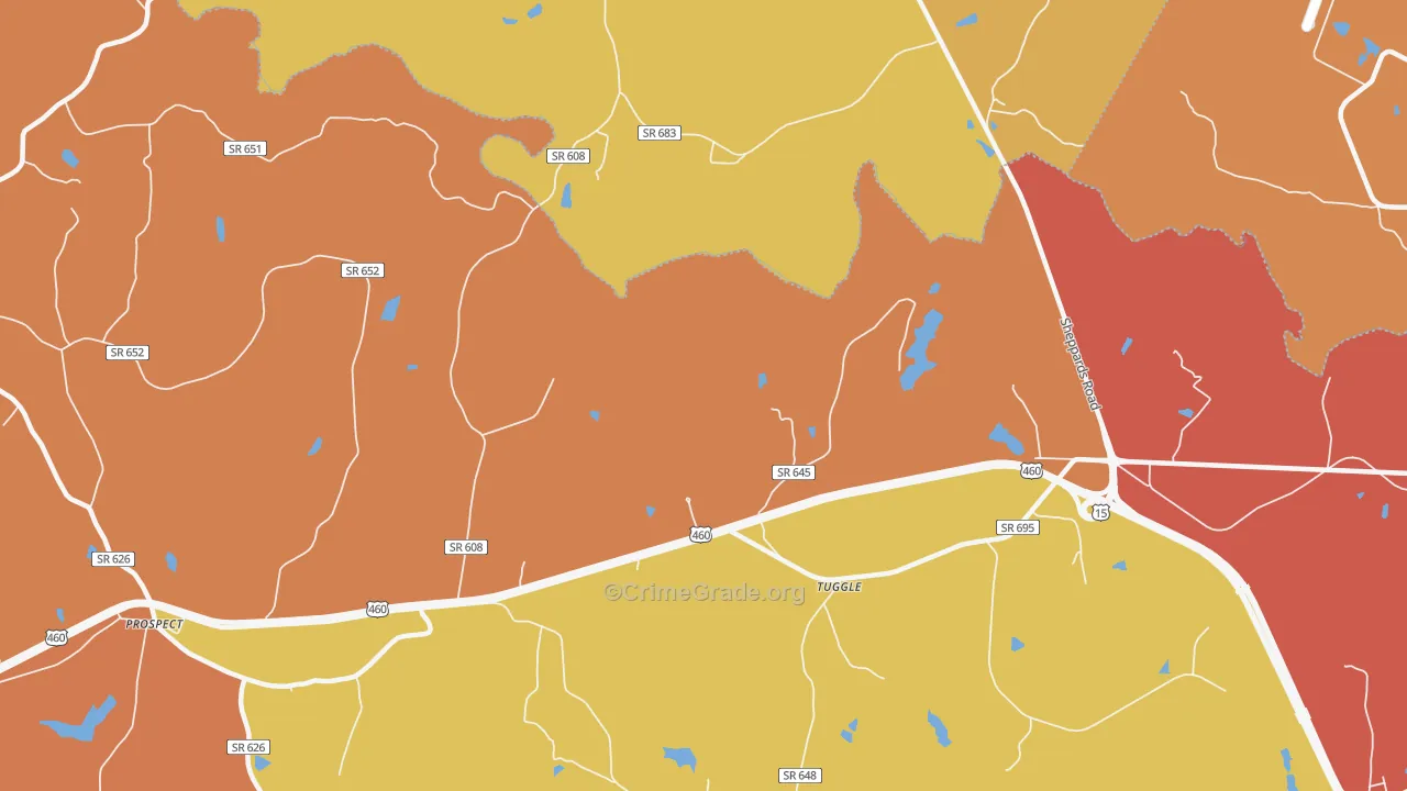 Tuggle, VA Map of Burglary Rates