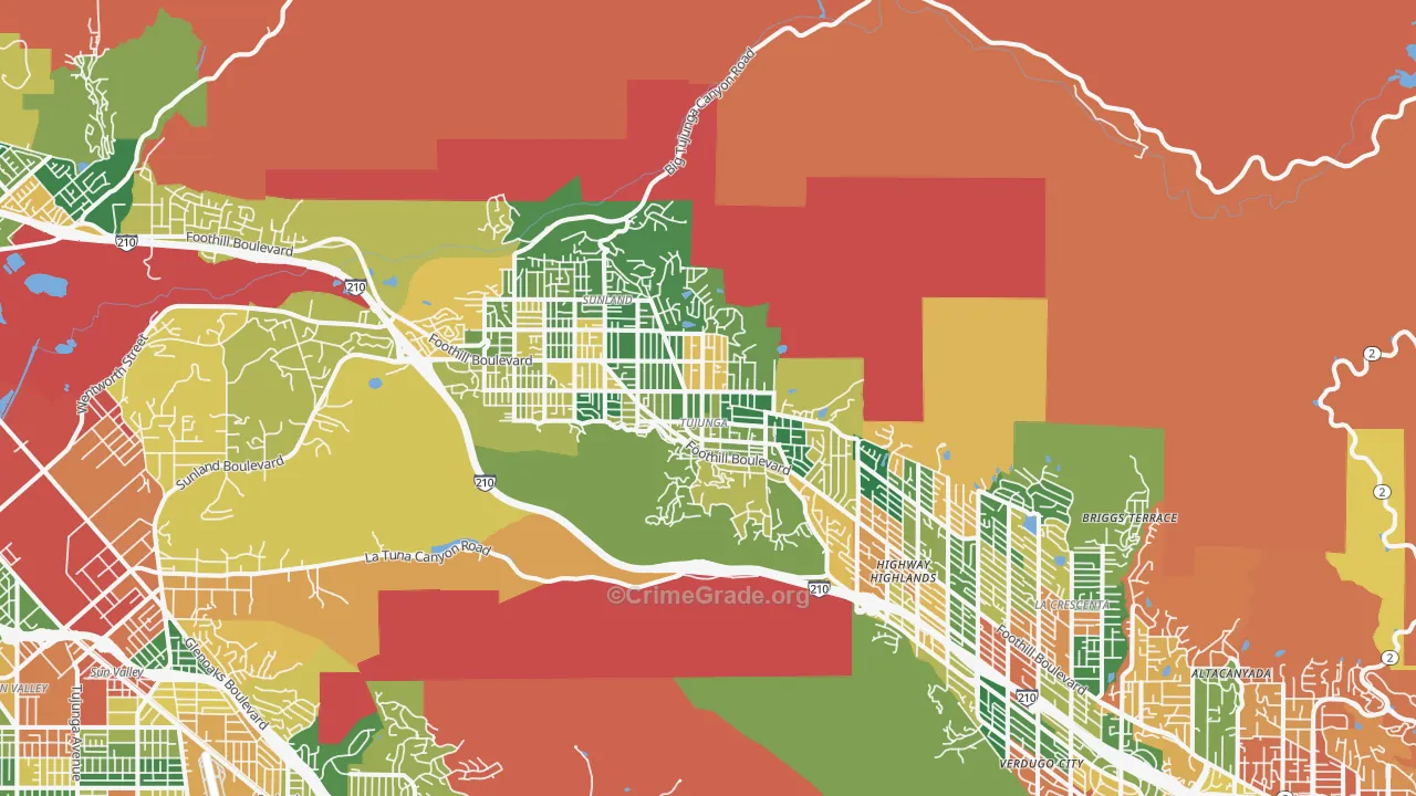 Tujunga, CA Map of Burglary Rates