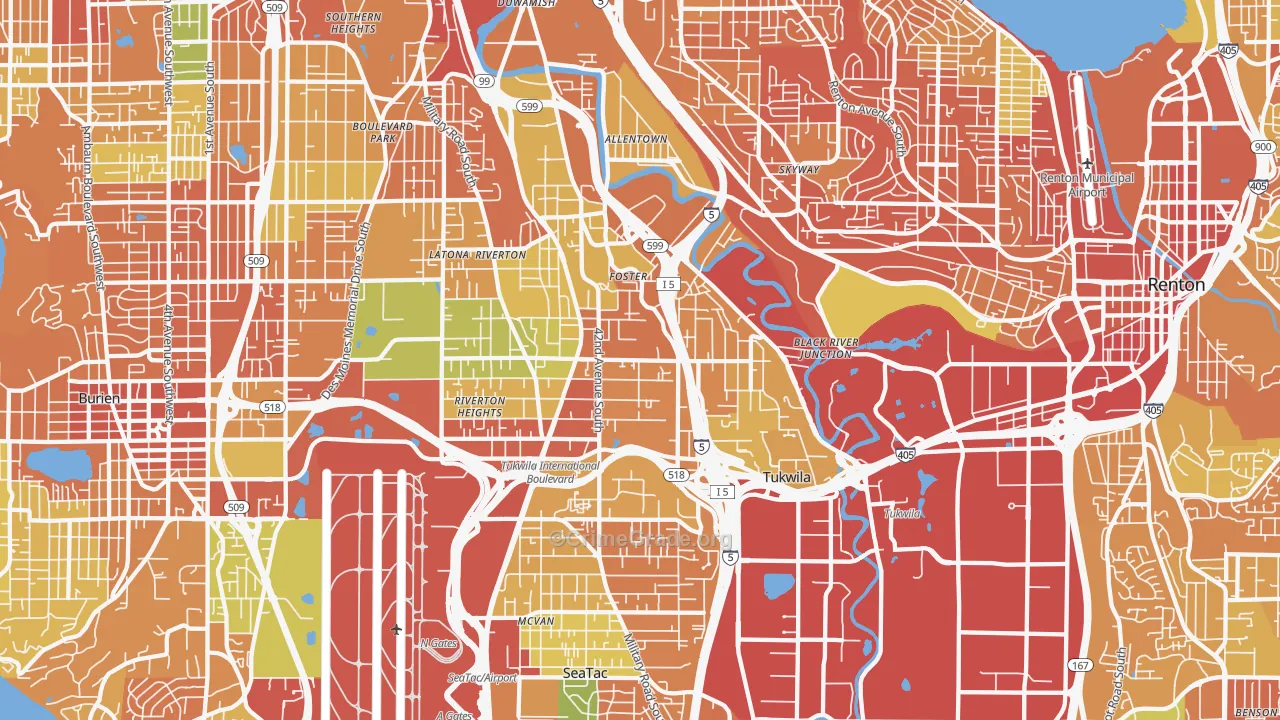 Tukwila, WA Map of Burglary Rates