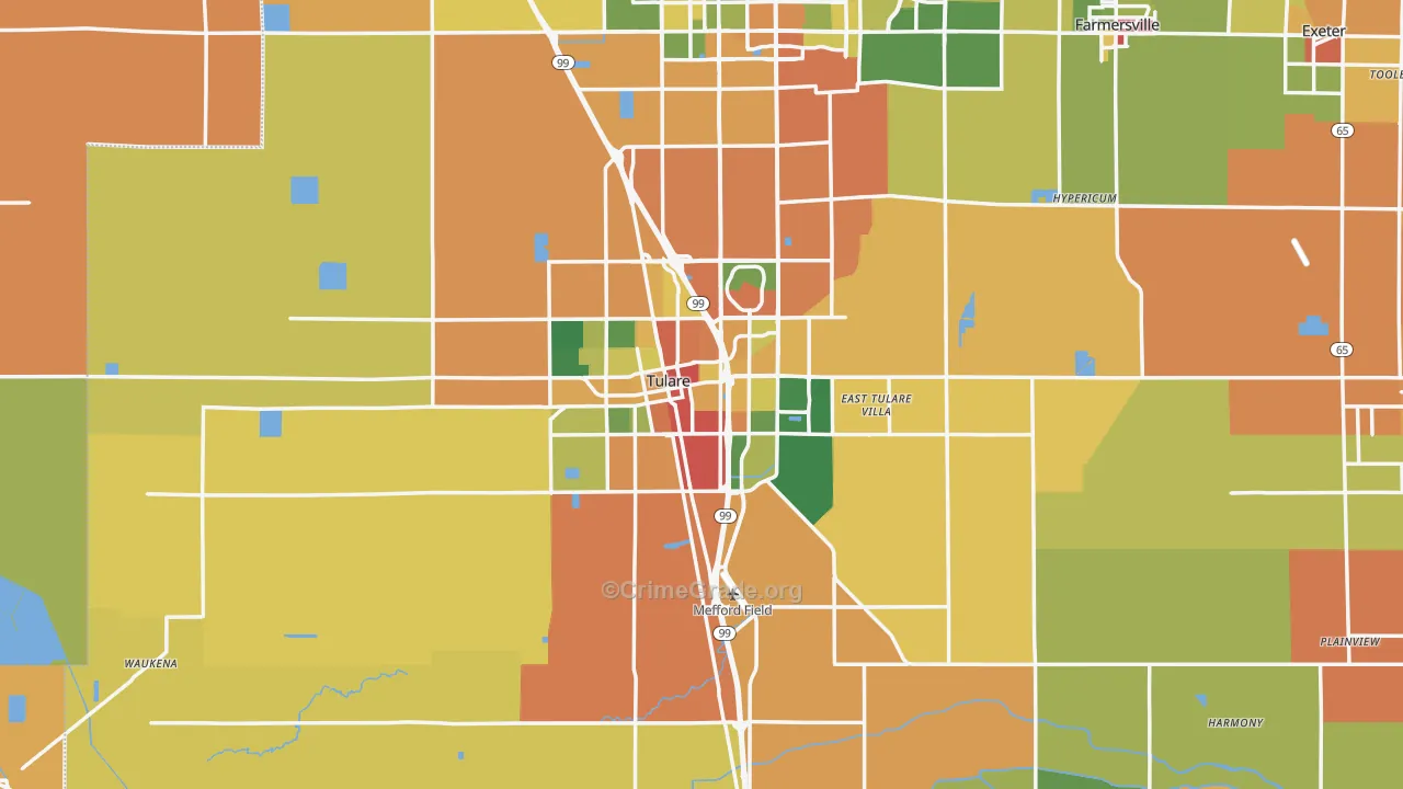 Tulare, CA Map of Burglary Rates