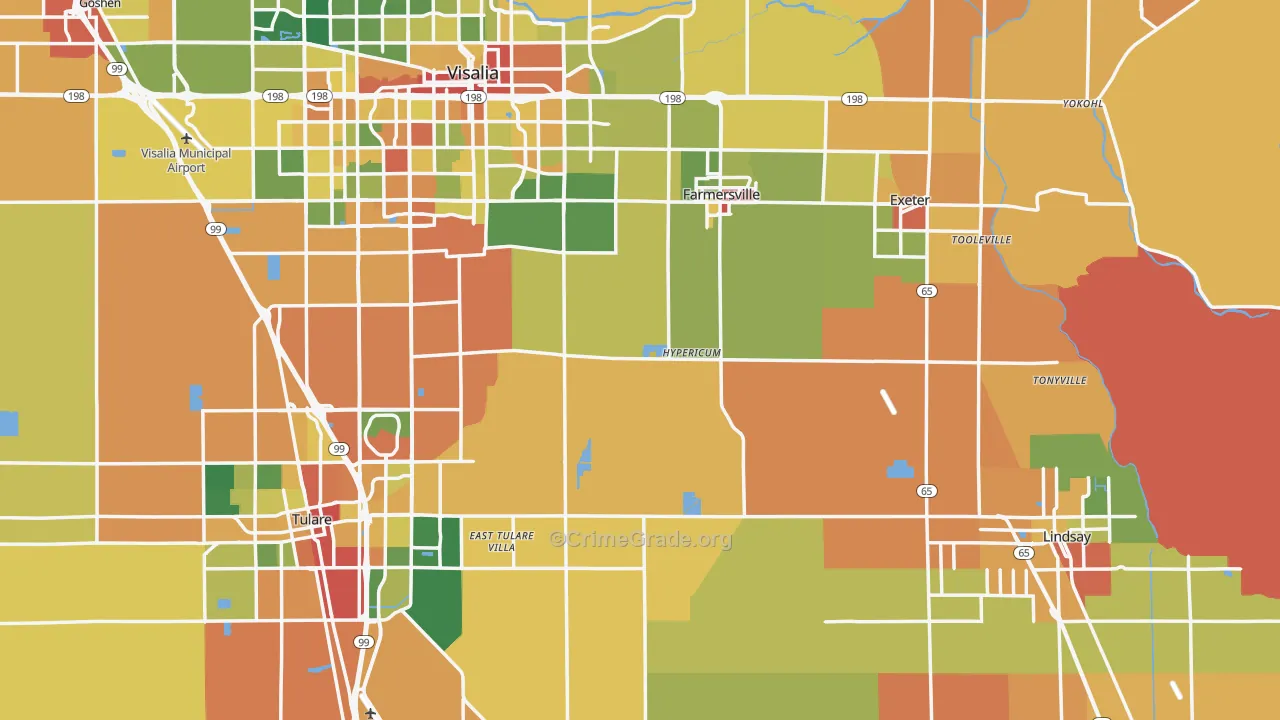 Tulare County, CA Map of Burglary Rates