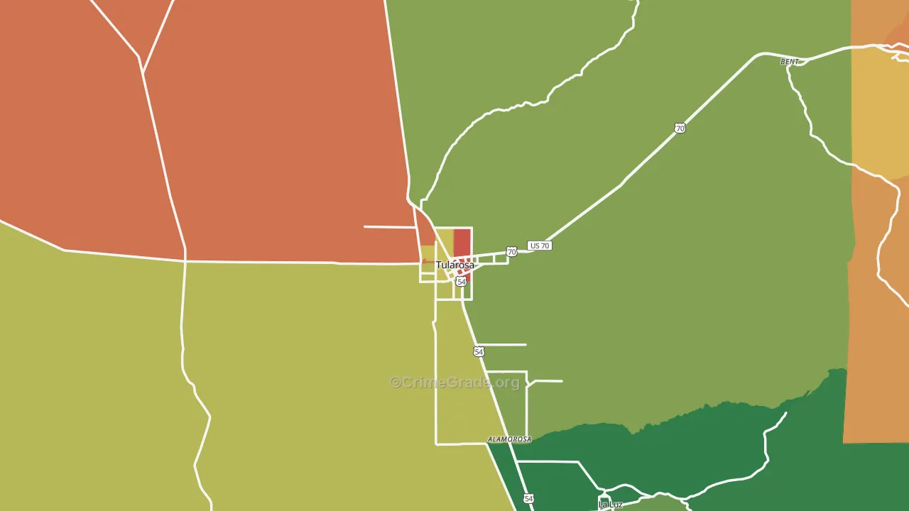 Tularosa, NM Map of Burglary Rates
